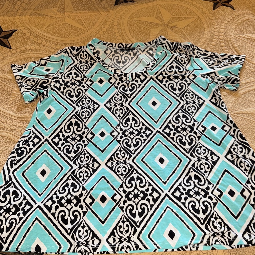 Geometric Patterned Women's Top - Blue and Black